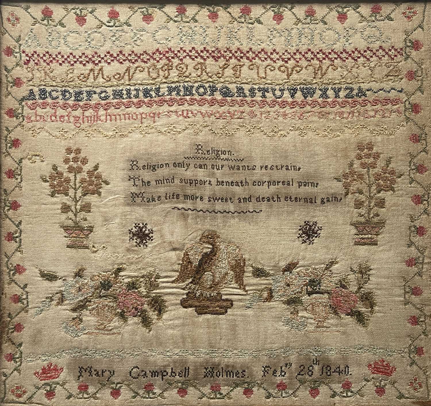Lot 204 - An early Victorian textile sampler,