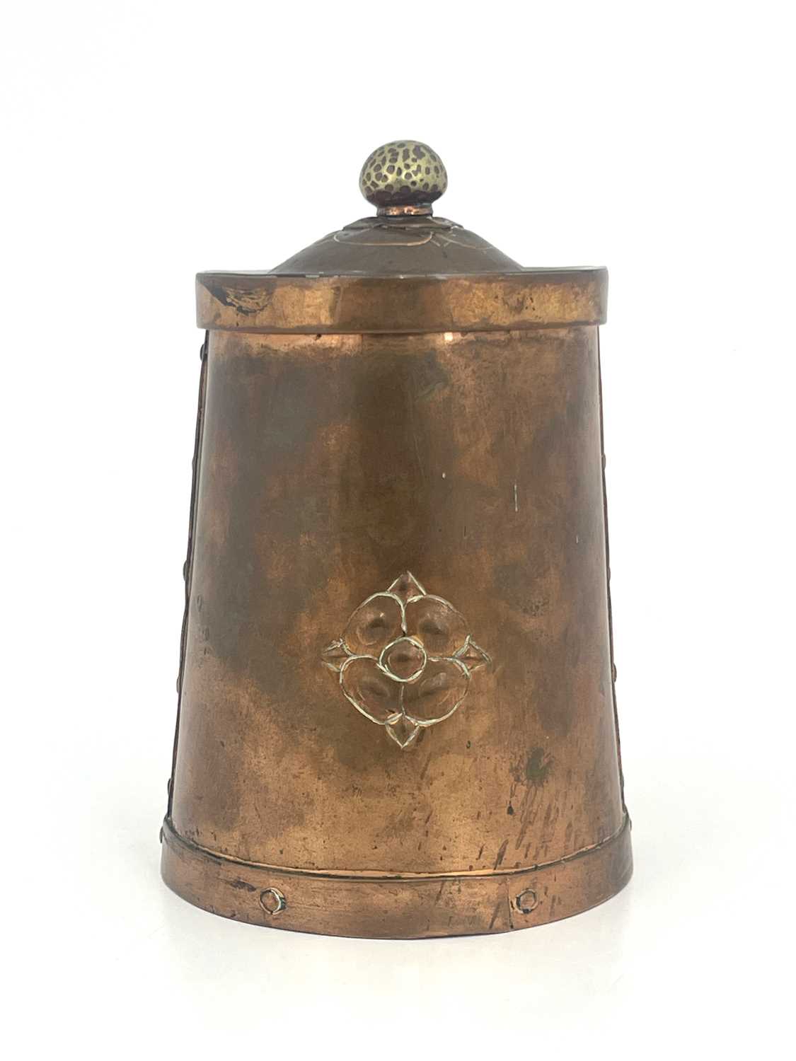 Lot 126 - An Arts and Crafts copper tea canister, circa...