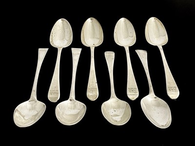 Lot 448 - Eight silver Old English pattern tablespoons,...