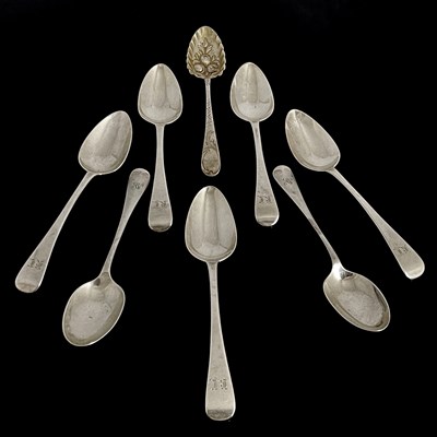 Lot 451 - Eight silver tablespoons, to include a set of...