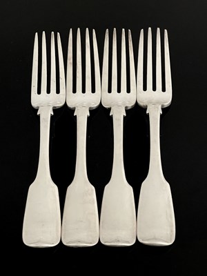 Lot 453 - A set of four William IV silver fiddle pattern...