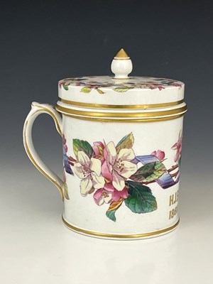 Lot 1019 - A Staffordshire pottery shaving mug/tankard...