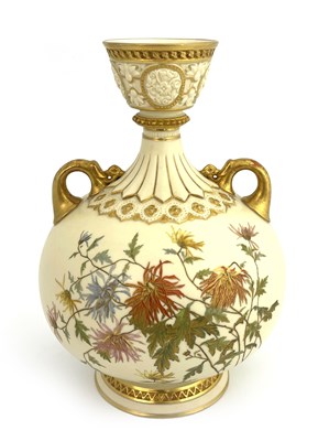 Lot 767 - A Royal Worcester blush ivory vase, twin...