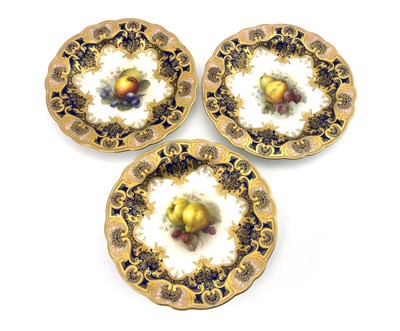 Lot 770 - R Sebright for Royal Worcester, three plates...