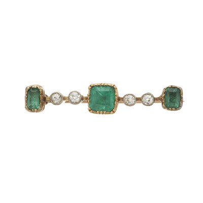 Lot 6 - A 19th century gold, emerald and old-cut diamond bar brooch