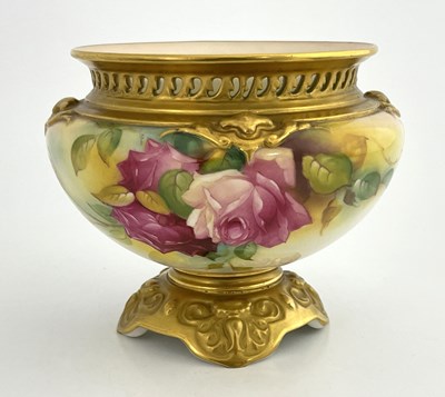 Lot 799 - A Royal Worcester rose painted jardiniere,...