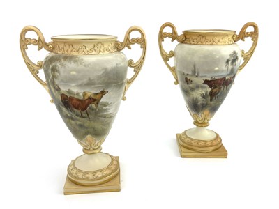 Lot 802 - John Stinton pair of Worcester vases, Grainger,...