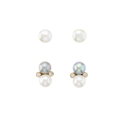 Lot 109 - A pair of 18ct gold vari-hue cultured pearl...