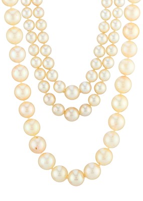 Lot 110 - Three cultured pearl necklaces, each with 9ct...