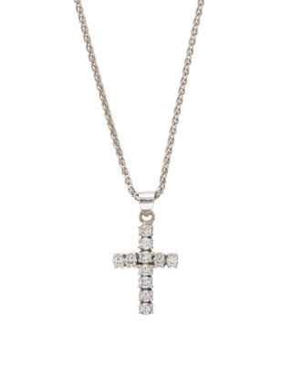 Lot 135 - A brilliant-cut diamond cross pendant,...