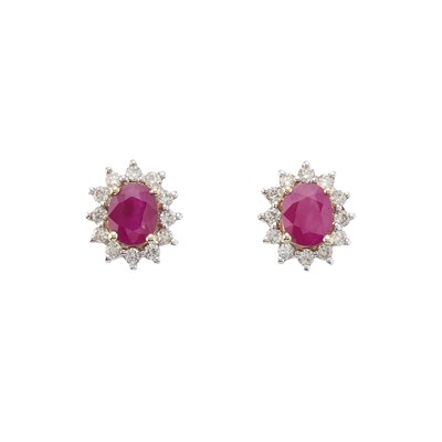 Lot 139 - A pair of 14ct gold oval-shape ruby and...