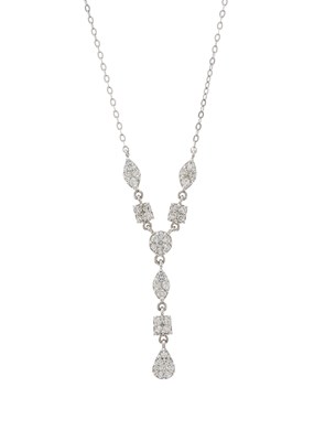 Lot 141 - A 14ct gold pave-set diamond drop necklace,...