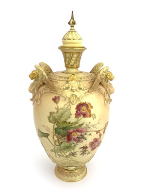 Lot 806 - A Royal Worcester blush ivory vase and cover,...