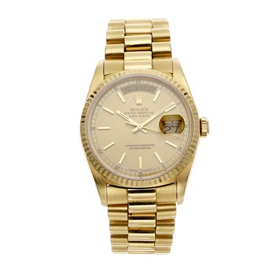 Lot 221 - Rolex, an 18ct gold Oyster Perpetual Day Date...