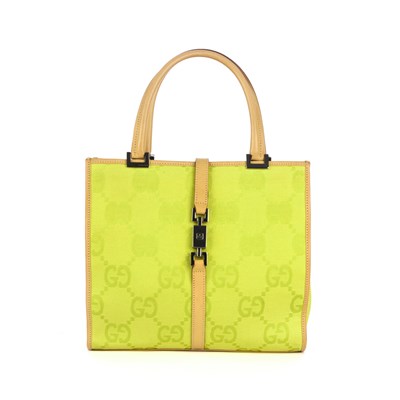 Lot 316 - Gucci, a lime green GG canvas Bardot handbag,...