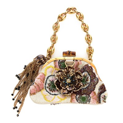 Lot 319 - Gucci, a small sequin embellished bamboo purse,...