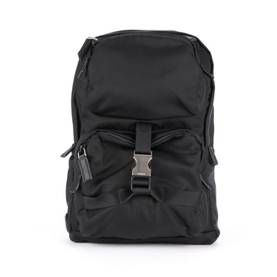 Lot 383 - Prada, a black nylon backpack, featuring a...