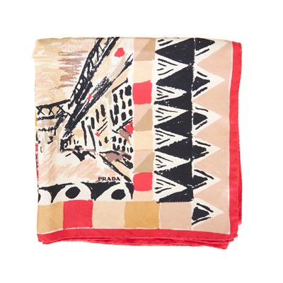 Lot 390 - Prada, a silk scarf, featuring various hand...