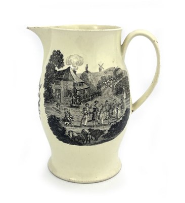 Lot 834 - A Liverpool creamware transfer printed jug,...