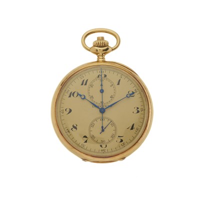 Lot 199 - Longines, a rare 18ct gold chronograph pocket watch