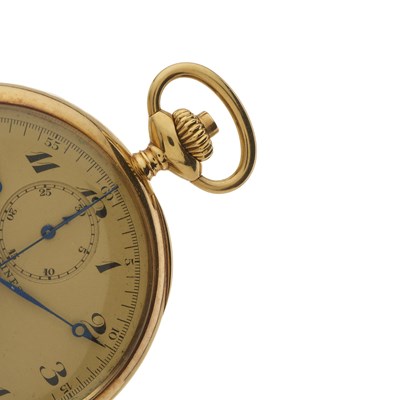 Lot 199 - Longines, a rare 18ct gold chronograph pocket watch