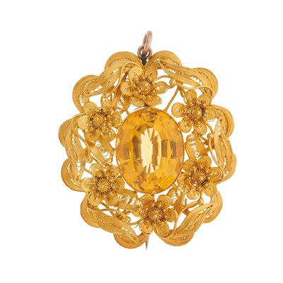 Lot 9 - A late Victorian gold, oval-shape citrine...