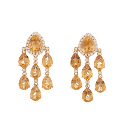 Lot 31 - A pair of 18ct gold pear-shape citrine and...