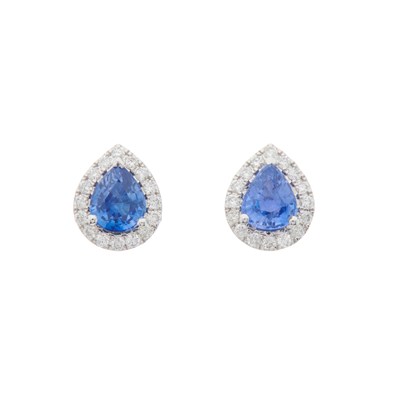 Lot 35 - A pair of 18ct gold sapphire and brilliant-cut...