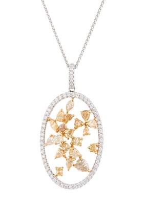 Lot 38 - An 18ct gold vari-shape fancy coloured diamond...