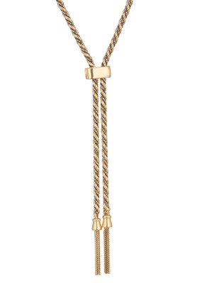 Lot 57 - An 18ct bi-colour gold rope-twist lariat...