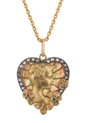 Lot 68 - An Art Nouveau gold and silver, plique-a-jour...