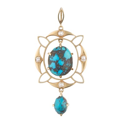 Lot 82 - An Art Nouveau 15ct gold turquoise matrix...