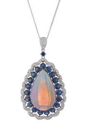 Lot 89 - An 18ct gold opal cabochon, circular-shape...