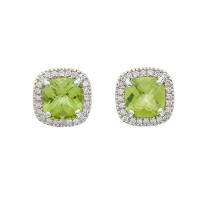 Lot 92 - A pair of 14ct gold peridot and brilliant-cut...