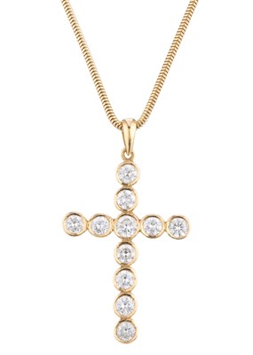 Lot 105 - A gold brilliant-cut diamond cross pendant,...