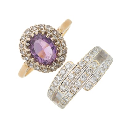 Lot 107 - Two 18ct gold gem-set and diamond rings, to...