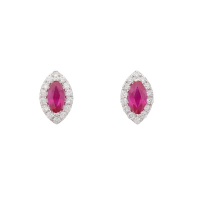 Lot 108 - A pair of 18ct gold ruby and brilliant-cut...