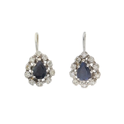 Lot 133 - A pair of sapphire and single-cut diamond pear-...