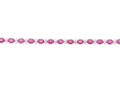Lot 164 - An 18ct gold oval-shape ruby line bracelet,...