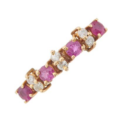 Lot 165 - A gold, circular-shape ruby four-stone dress...