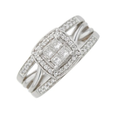 Lot 180 - A platinum vari-cut diamond cluster dress ring,...