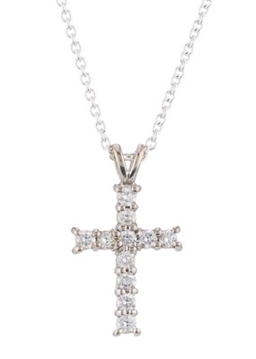 Lot 184 - An 18ct gold brilliant-cut diamond cross...